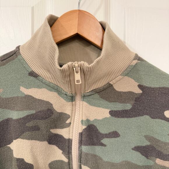 Aerie Camo Quarter Zip Pullover Sweatshirt Women’s S Green Beige Cozycore Y2k - Picture 2 of 6